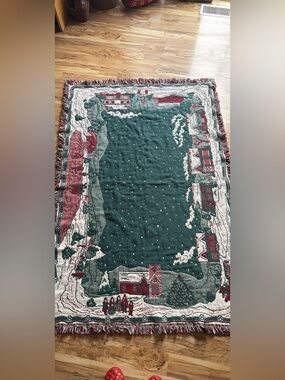 Holiday Village Woven Throw  - Green, Red, Cream